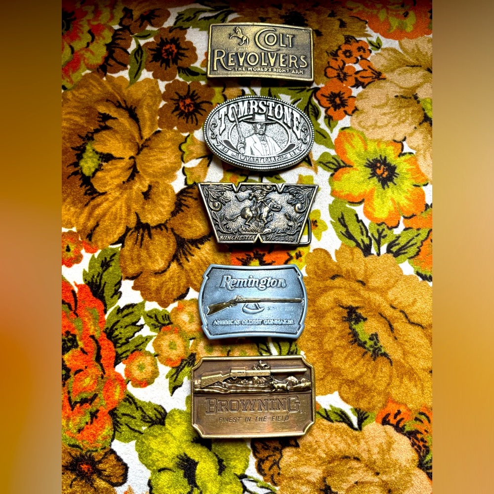 Lot 5 Belt Buckles Colt Tombstone Browning Remington Winchester Collectable